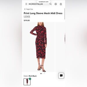 1.State Print Long Sleeve Mesh Midi Dress - New w/Tags!